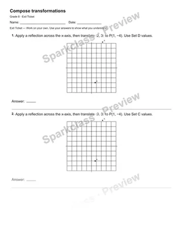 Compose transformations — Exit Ticket — Grade 8 worksheet preview