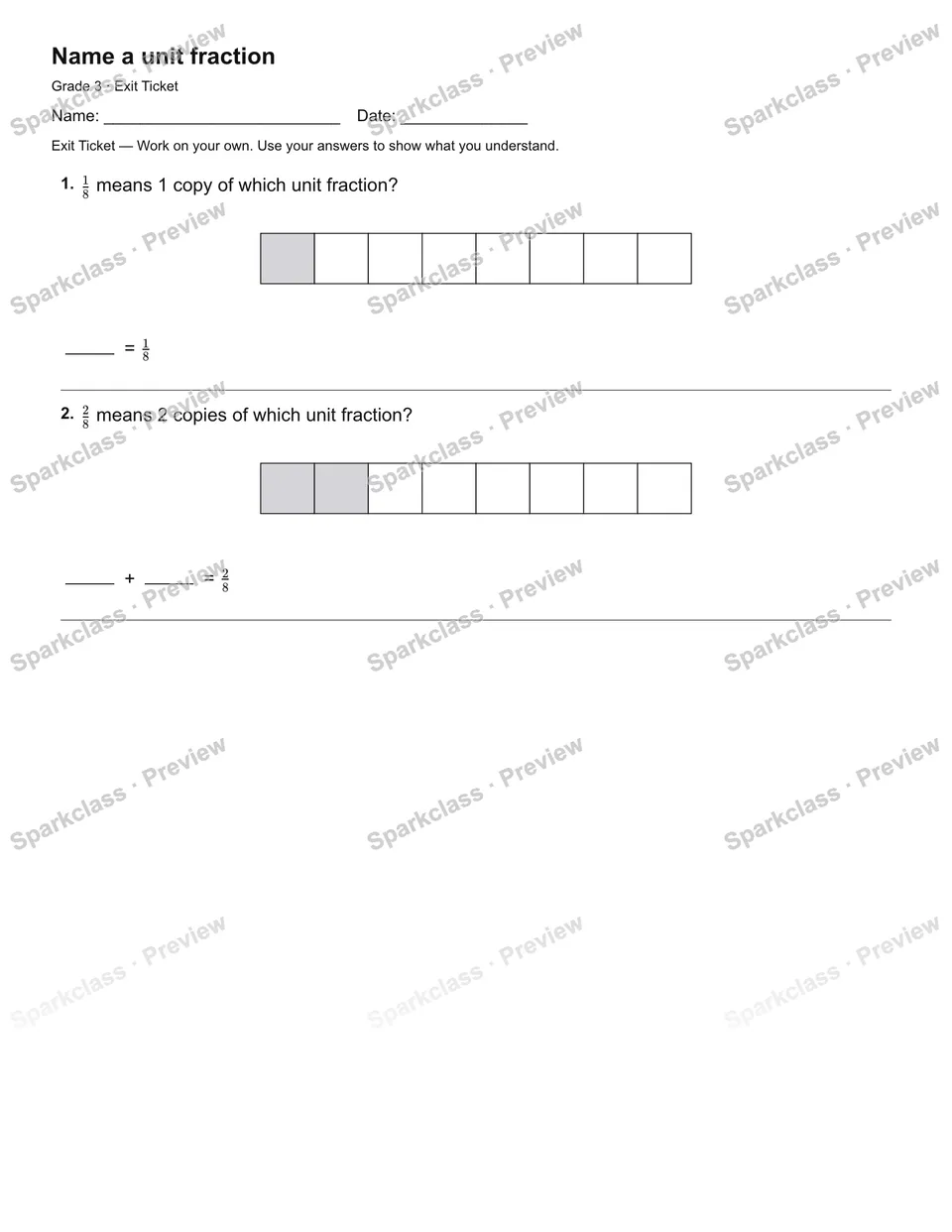 Name a unit fraction — Exit Ticket — page 1