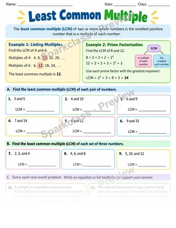 Lcm — Grade 6 worksheet preview