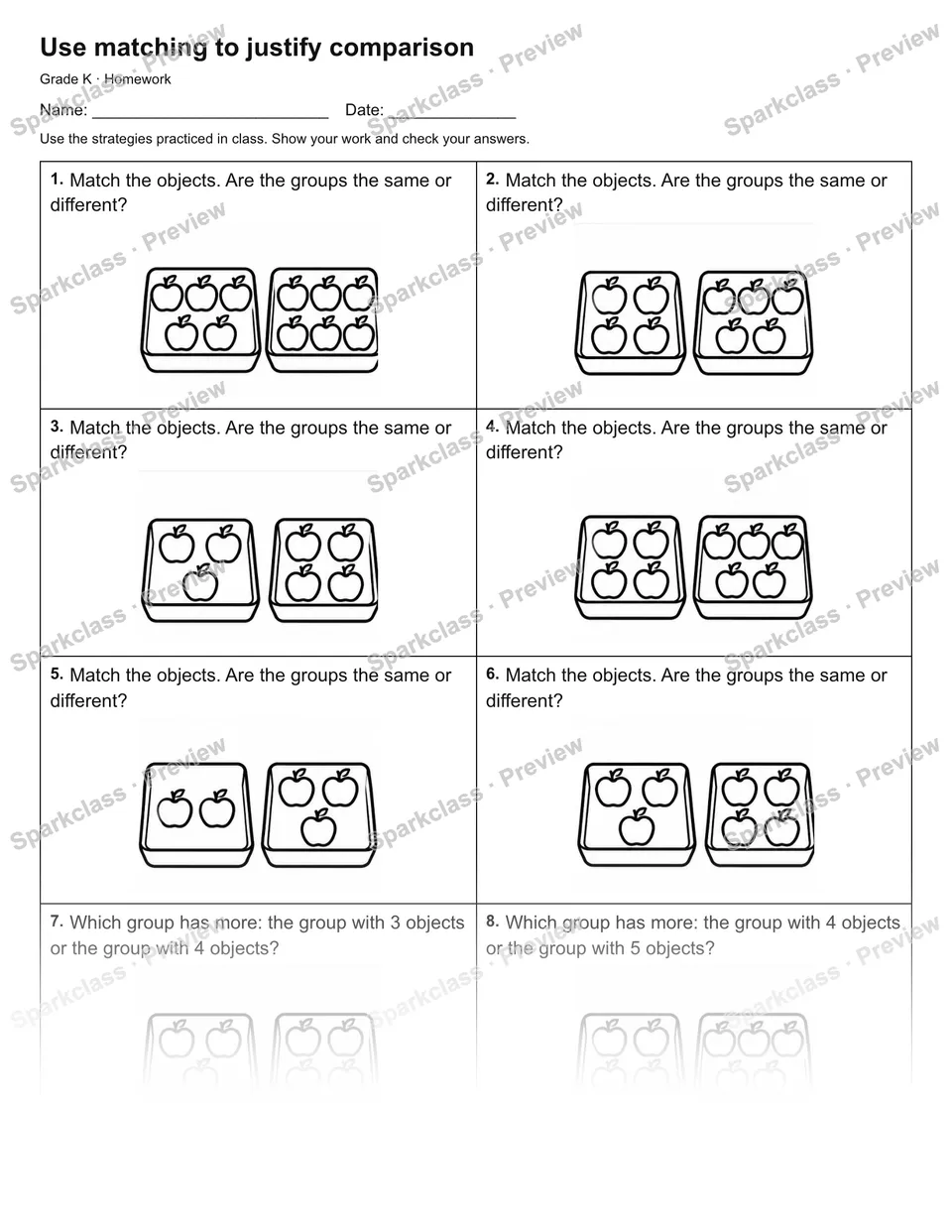 Use matching to justify comparison — Homework — page 1
