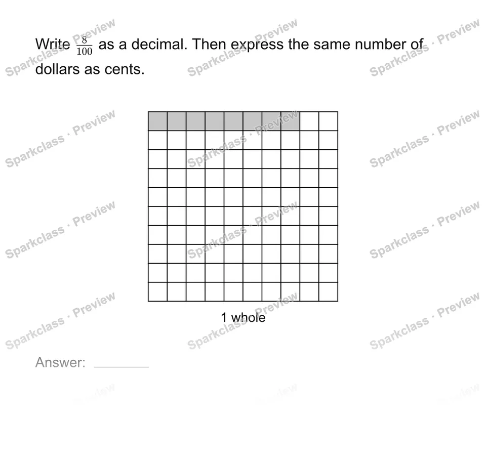 Write hundredths as decimals — page 1