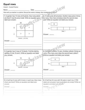 Equal rows — Guided Practice — Grade 4 worksheet preview