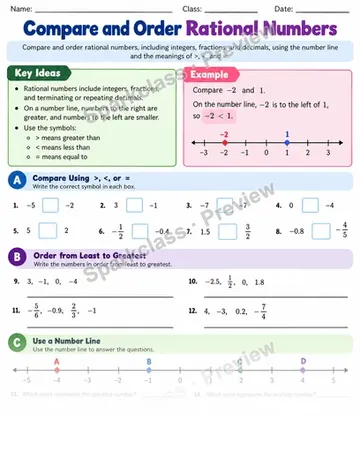 Compare Rational — Grade 6 worksheet preview