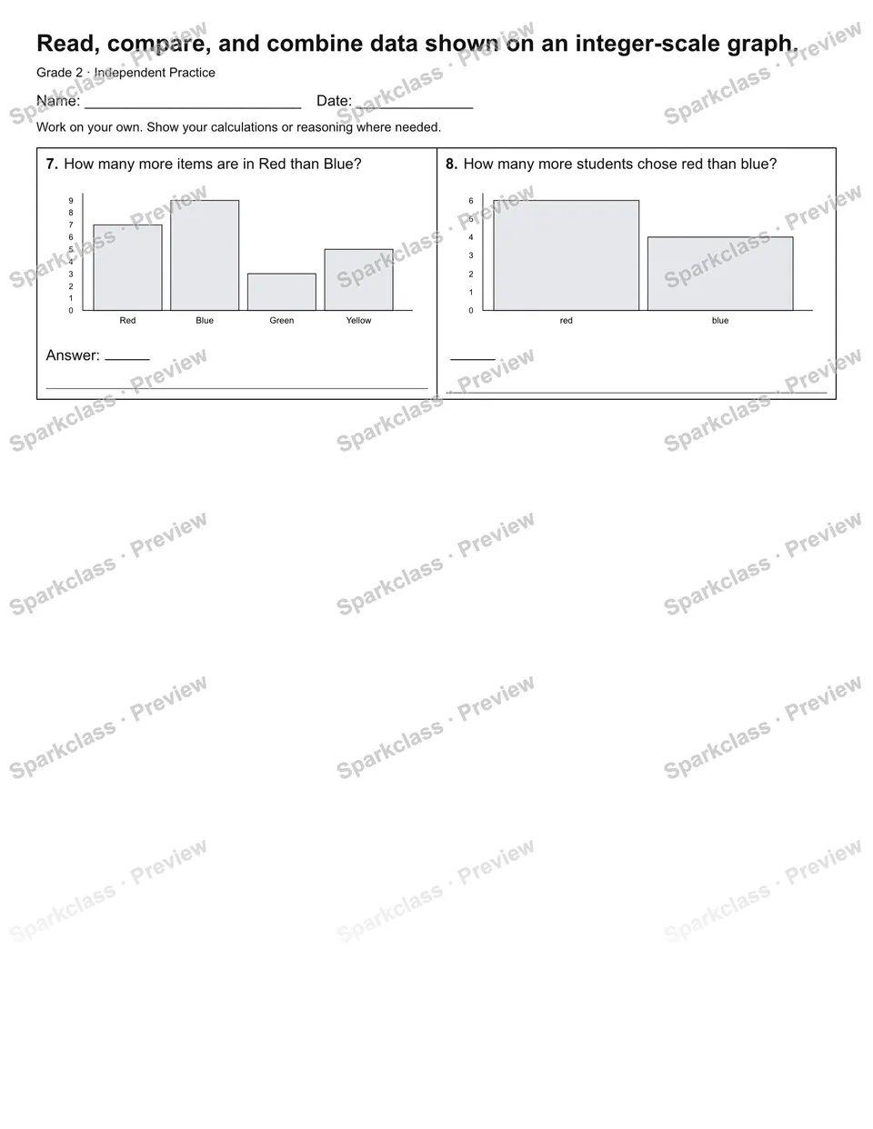 Read, compare, and combine data shown on an integer-scale graph. — Independent Practice — page 2