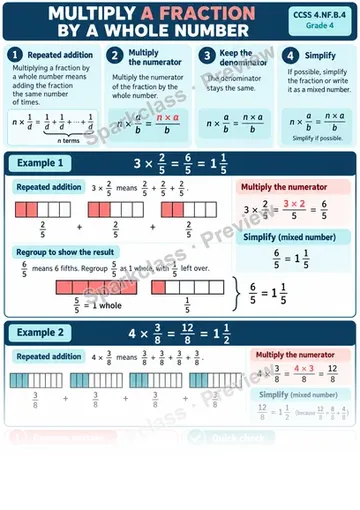 Knowledge Guide · Multiply a Fraction by a Whole Number — Grade 4 worksheet preview