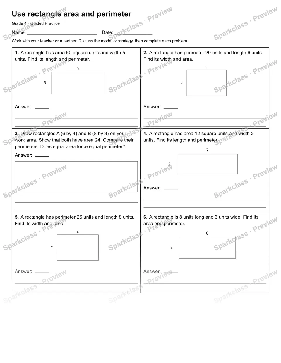 Use rectangle area and perimeter — Guided Practice — page 1