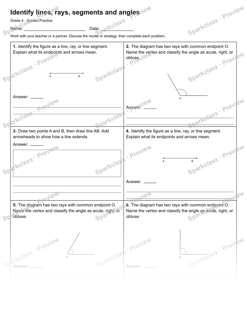 Identify lines, rays, segments and angles — Guided Practice — page 1