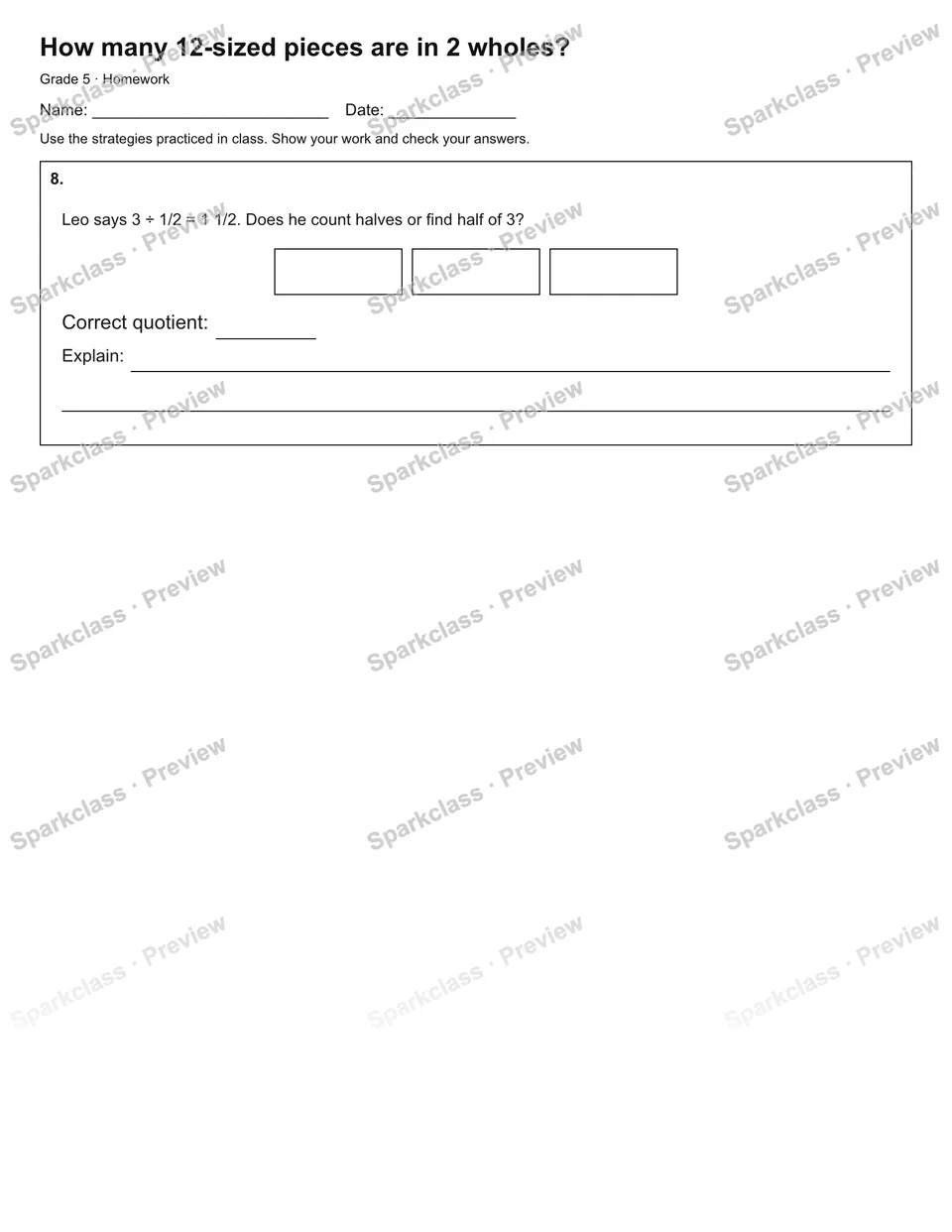 How many 12-sized pieces are in 2 wholes? — Homework — page 3