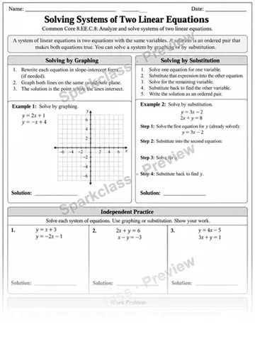 8.EE.C.8 · Systems of Linear Equations — Grade 8 worksheet preview