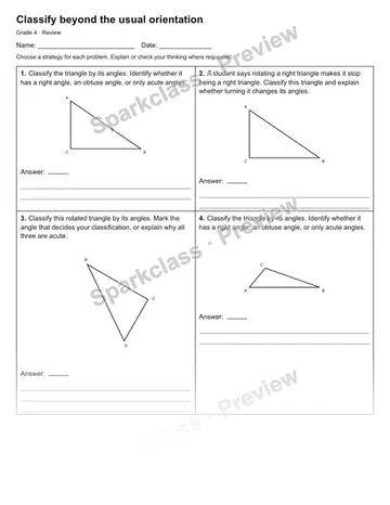 Classify beyond the usual orientation — Review — Grade 4 worksheet preview