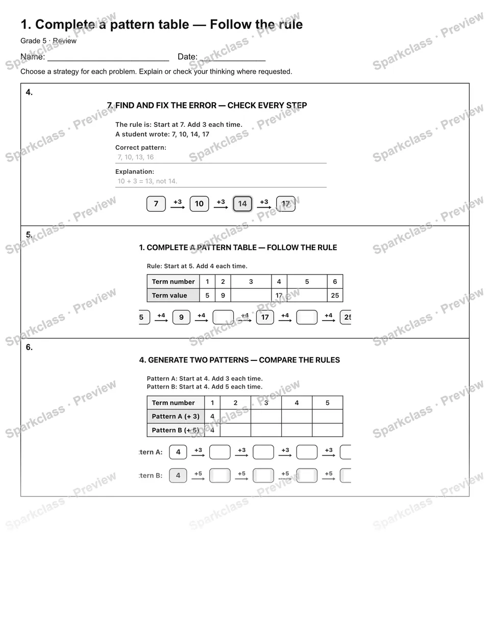 1. Complete a pattern table — Follow the rule — Review — page 2
