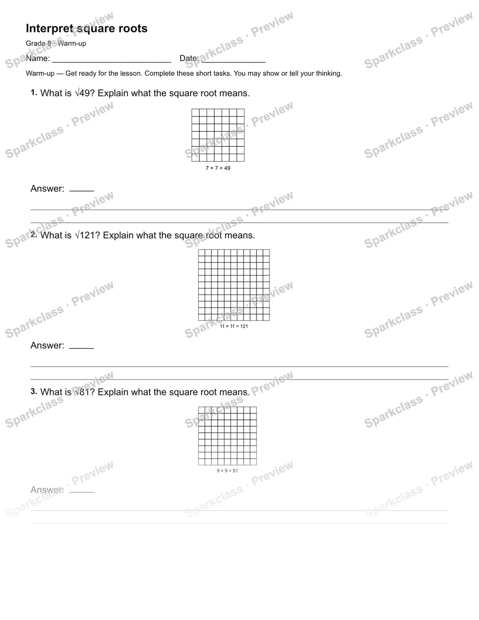 Interpret square roots — Warm-up — page 2