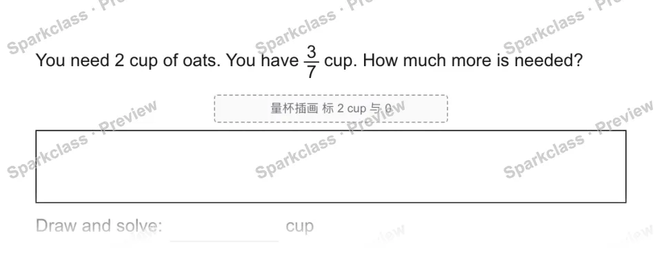 You need 2 cup of oats. You have 3/7 cup. How much more is needed? 量杯插画 标 2 cup 与 0 Draw and solve: cup — page 1