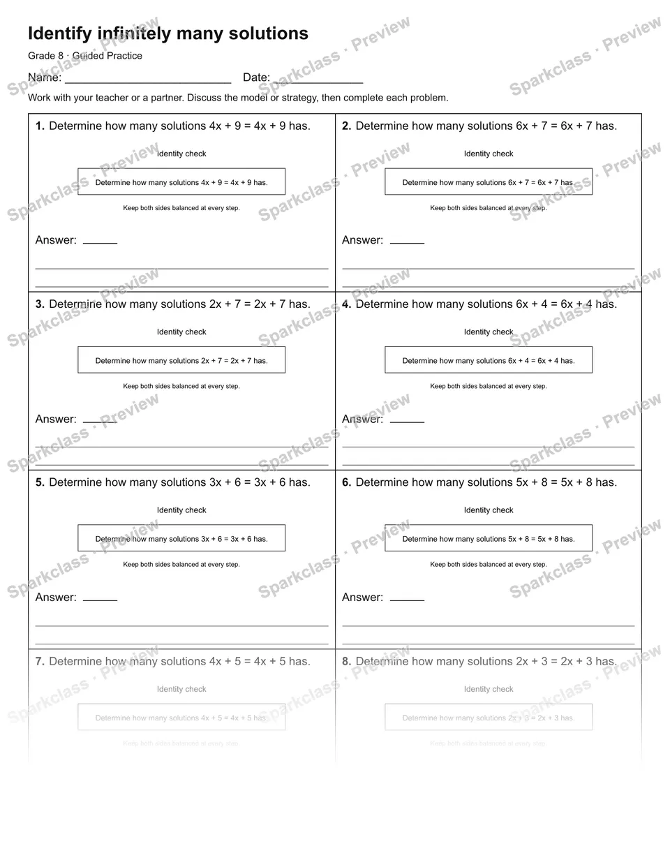 Identify infinitely many solutions — Guided Practice — page 1