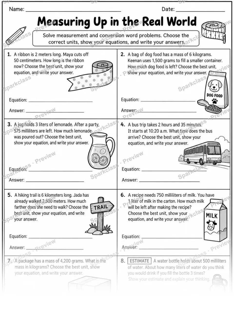 2 Measurement Word Problems — page 1