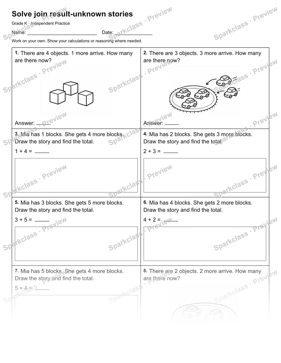 Solve join result-unknown stories — Independent Practice — page 1