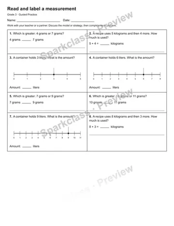 Read and label a measurement — Guided Practice — Grade 3 worksheet preview