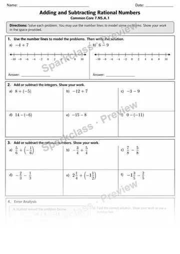 7.NS.A.1 · Rational Number Operations — Grade 7 worksheet preview