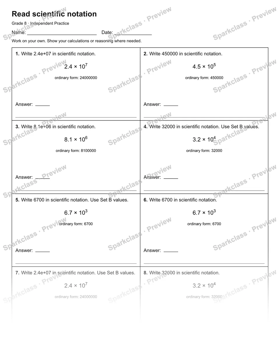 Read scientific notation — Independent Practice — page 1
