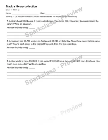 Track a library collection — Warm-up — Grade 4 worksheet preview