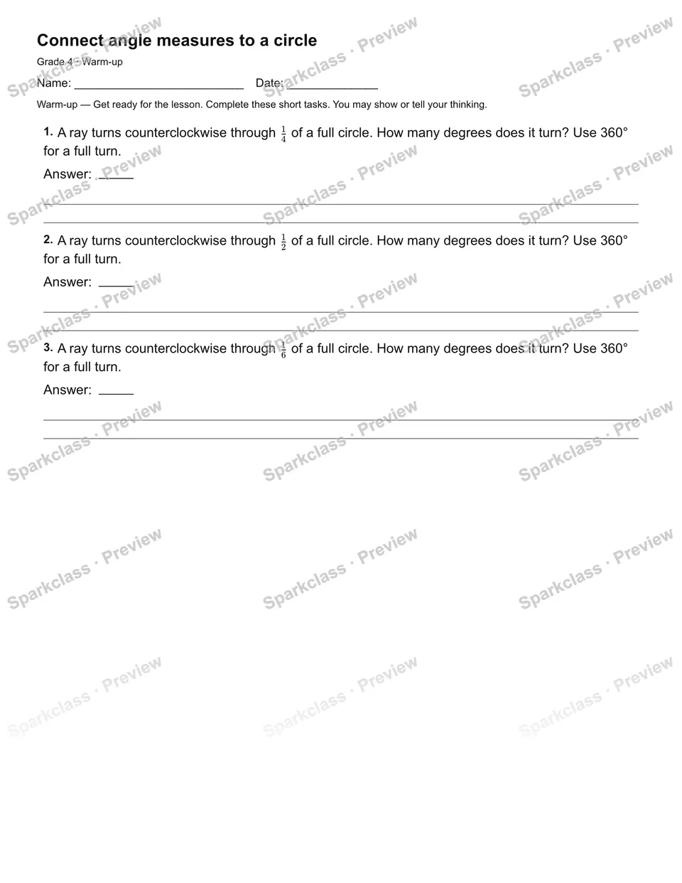 Connect angle measures to a circle — Warm-up — page 1