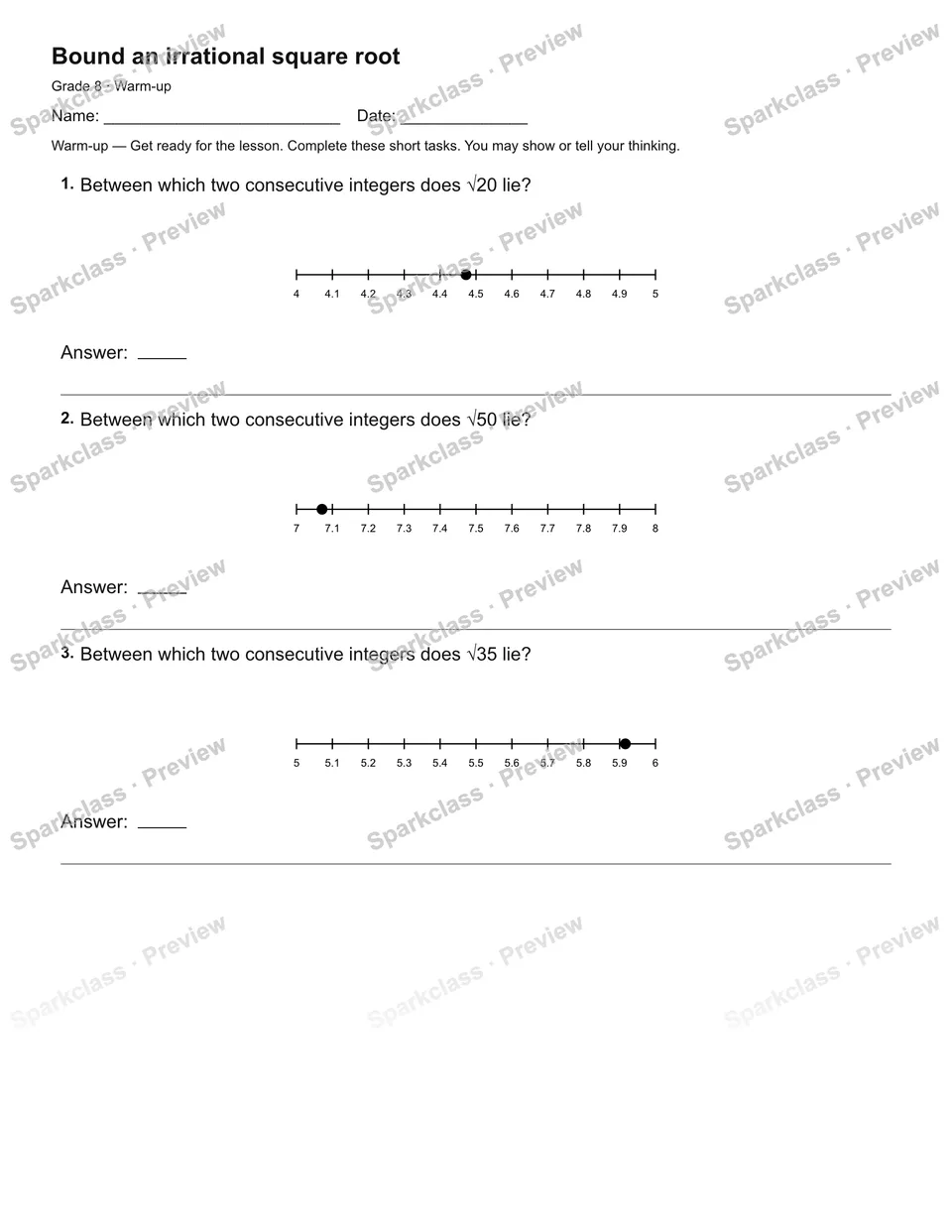 Bound an irrational square root — Warm-up — page 1