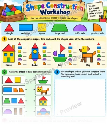 Shape Construction 2d — Grade 1 worksheet preview