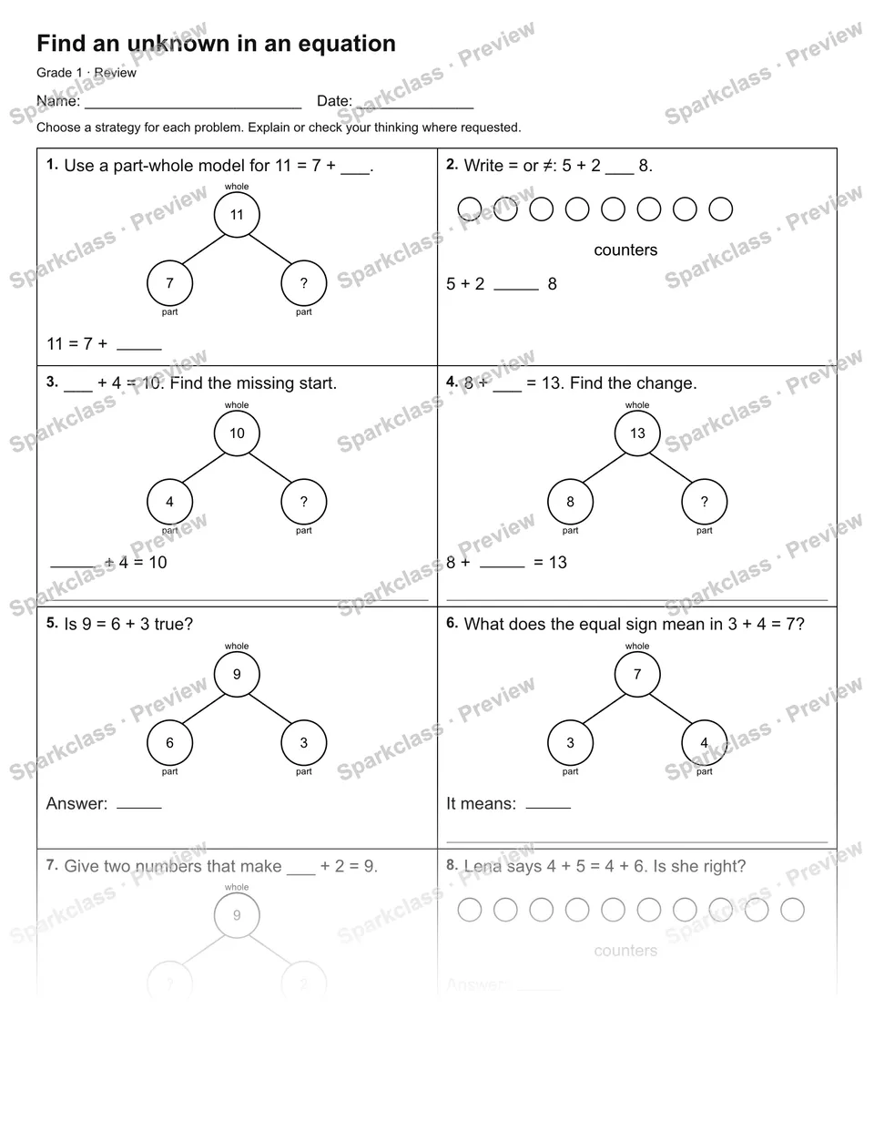 Find an unknown in an equation — Review — page 1