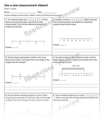 Use a new measurement dataset — Review — Grade 4 worksheet preview