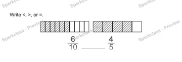 Write <, >, or =. 6/10 4/5 — Grade 5 problem preview