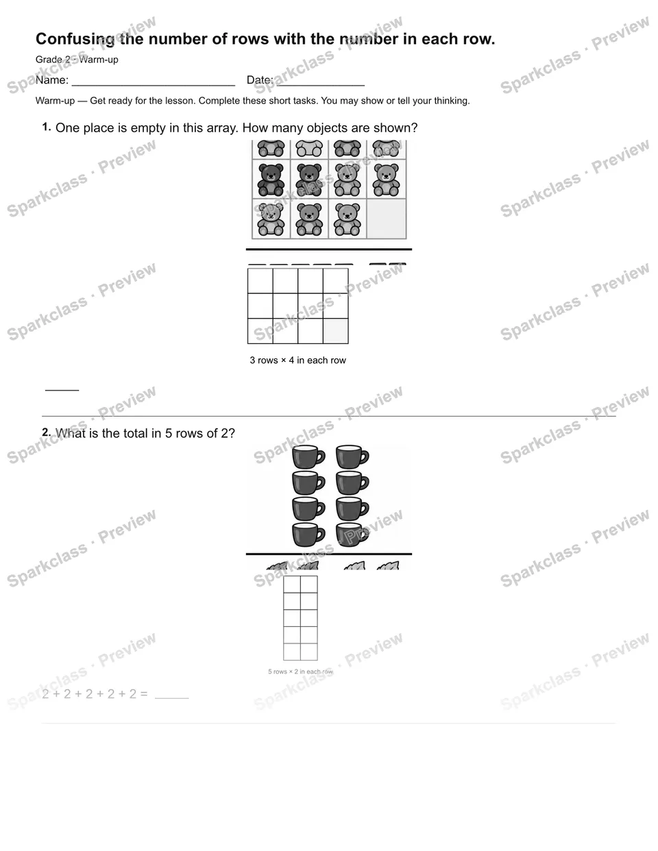Confusing the number of rows with the number in each row. — Warm-up — page 2