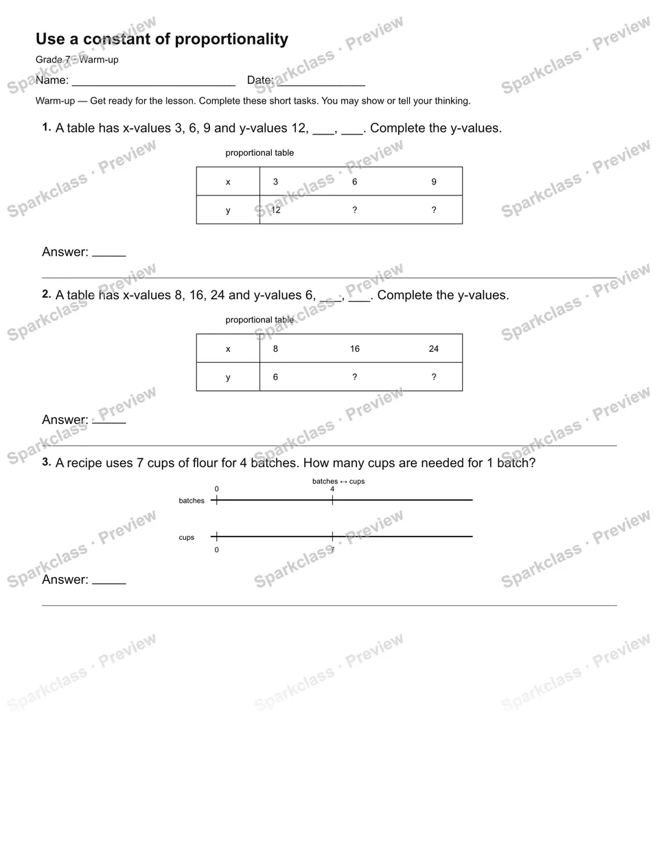 Use a constant of proportionality — Warm-up — page 1