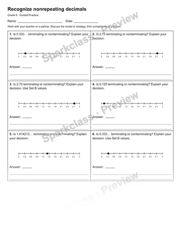 Recognize nonrepeating decimals — Guided Practice — Grade 8 worksheet preview