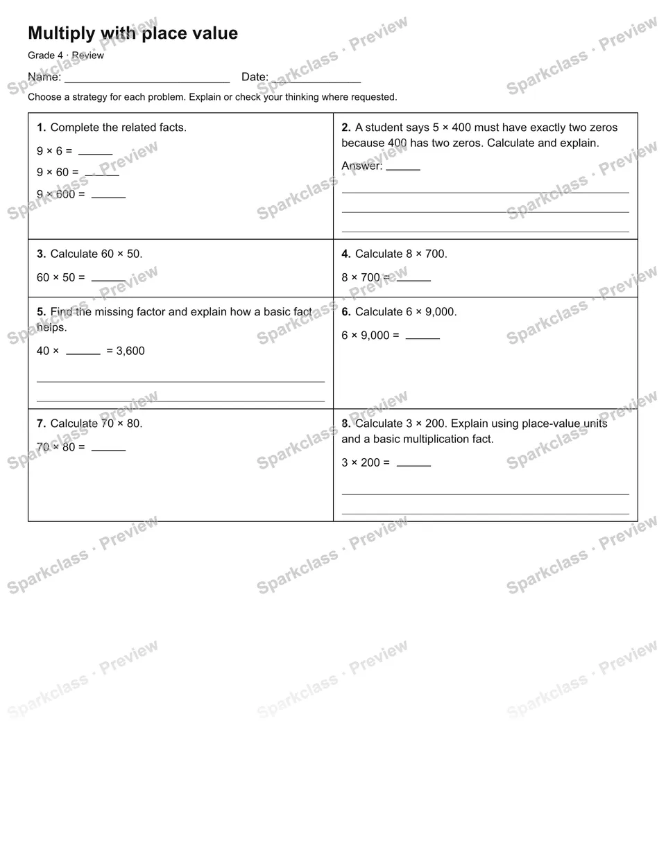 Multiply with place value — Review — page 1