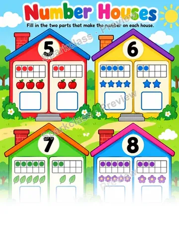 Basic Number Houses — Kindergarten worksheet preview