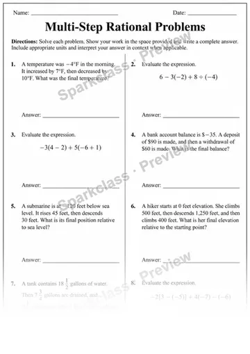 7.EE.B.3 · Multistep problems with rational numbers — Grade 7 worksheet preview
