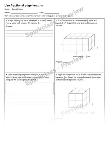 Use fractional edge lengths — Guided Practice — Grade 6 worksheet preview