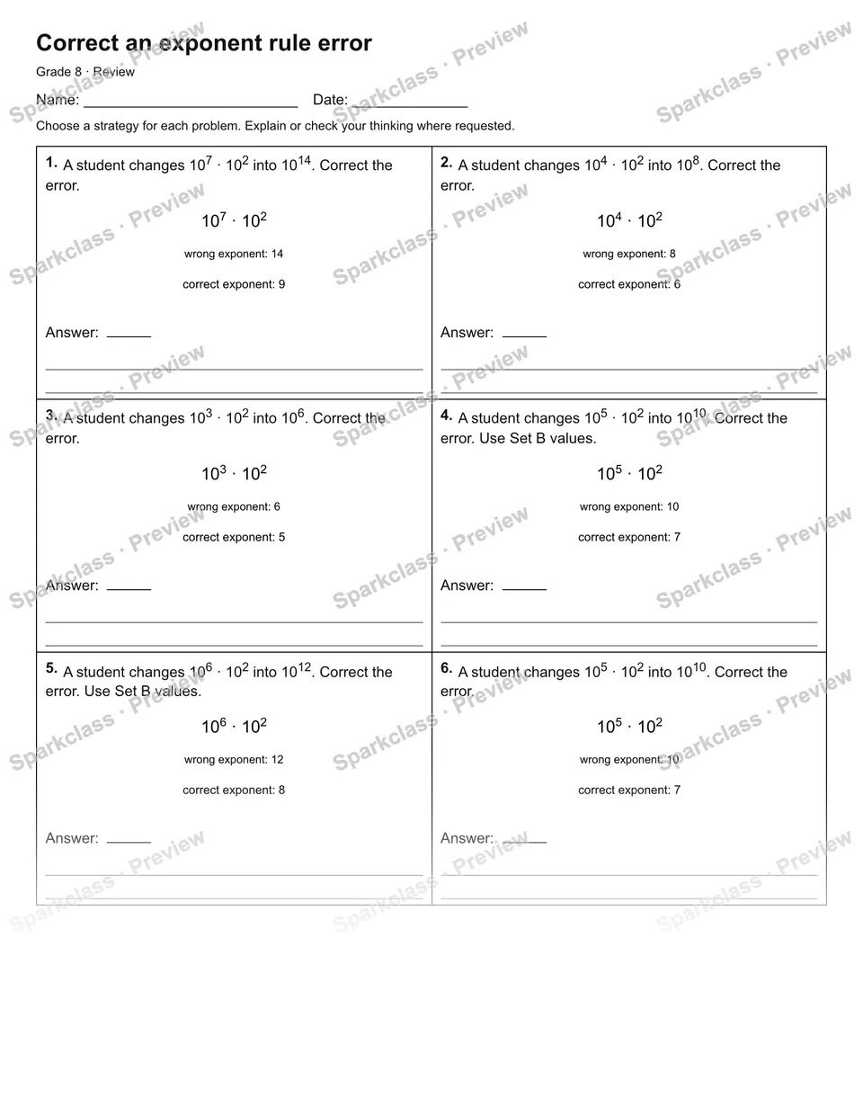 Correct an exponent rule error — Review — page 1