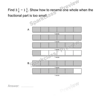 Subtract mixed numbers with regrouping — Grade 4 problem preview