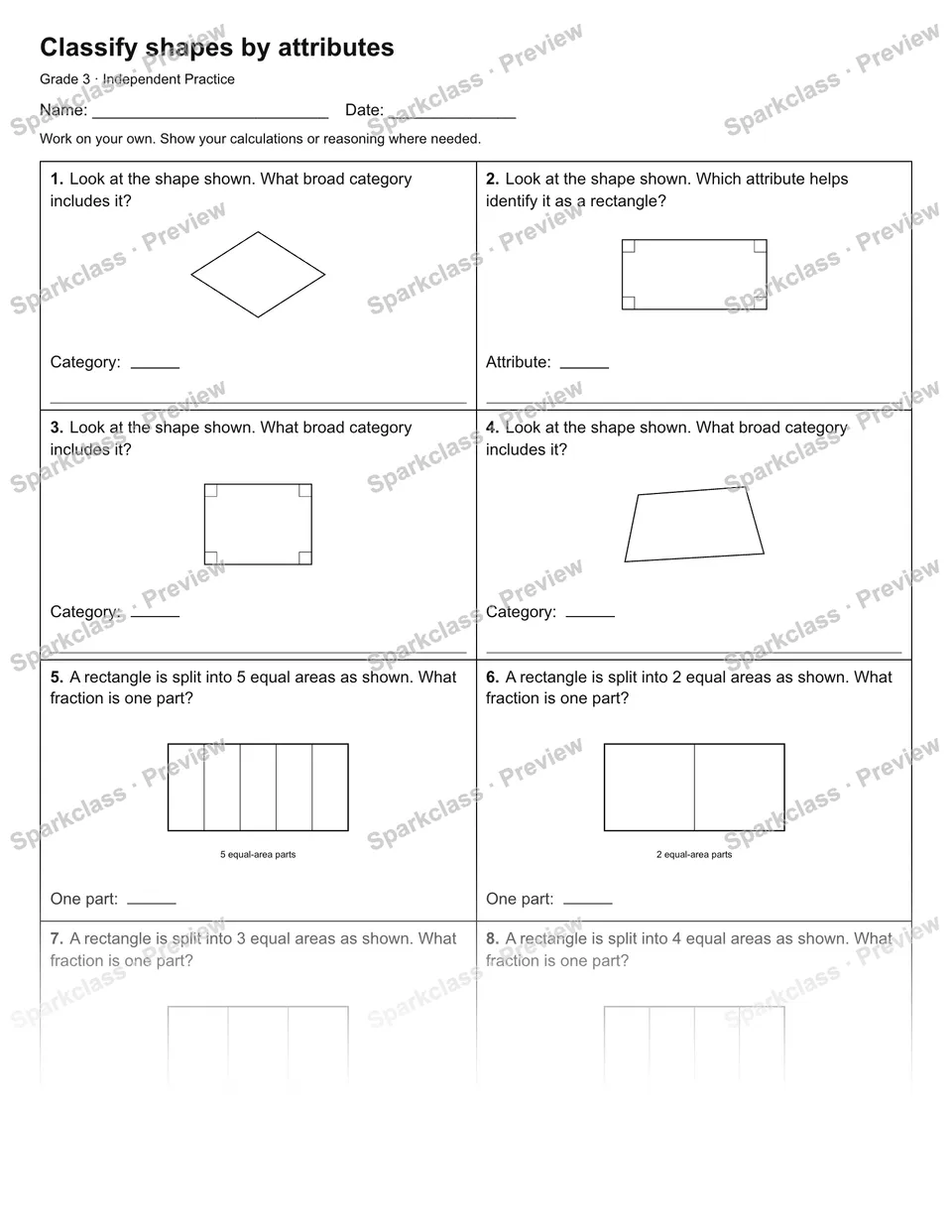 Classify shapes by attributes — Independent Practice — page 1