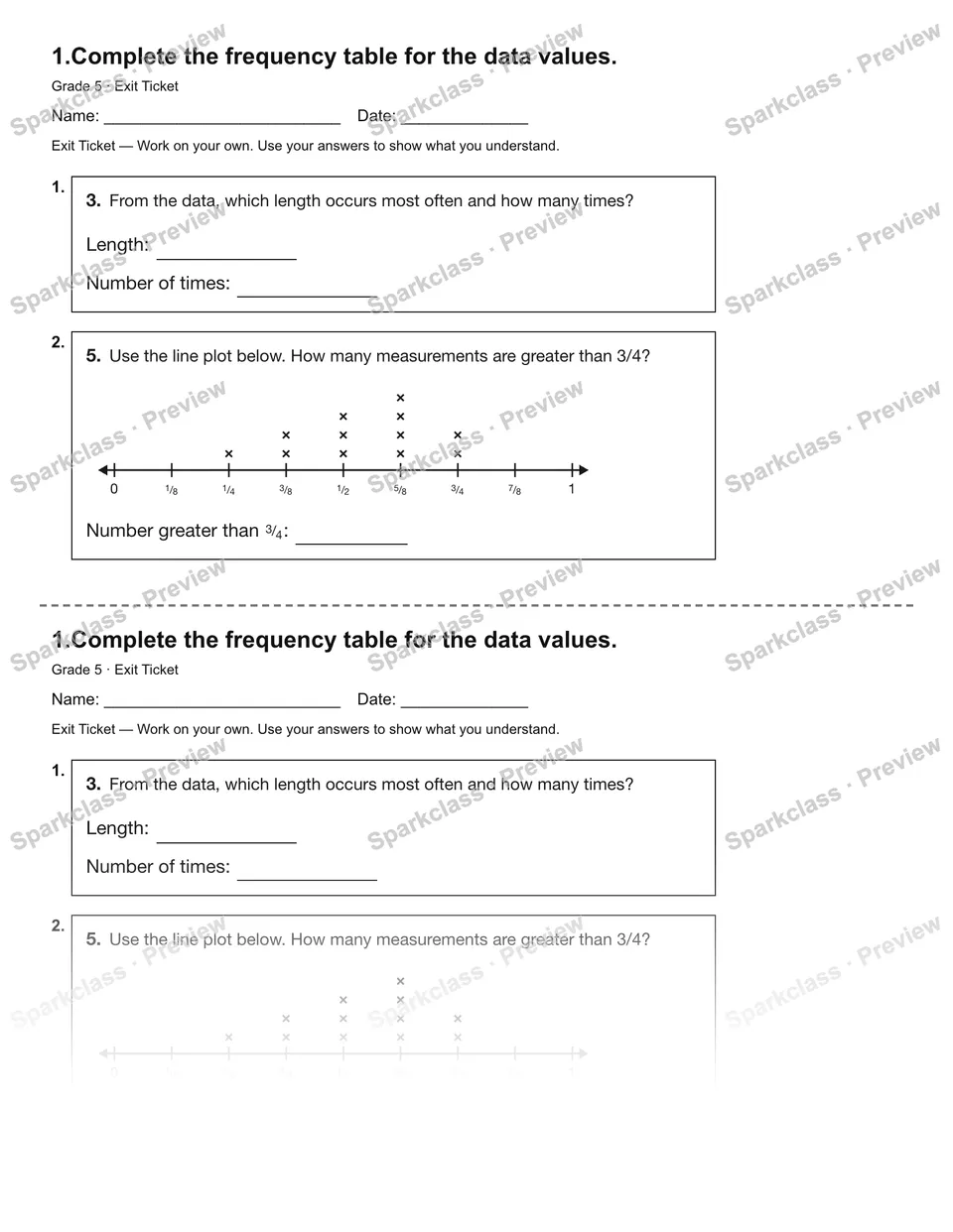 1.Complete the frequency table for the data values. — Exit Ticket — page 1