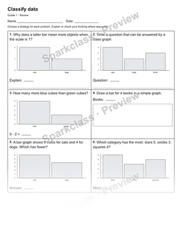 Classify data — Review — Grade 1 worksheet preview
