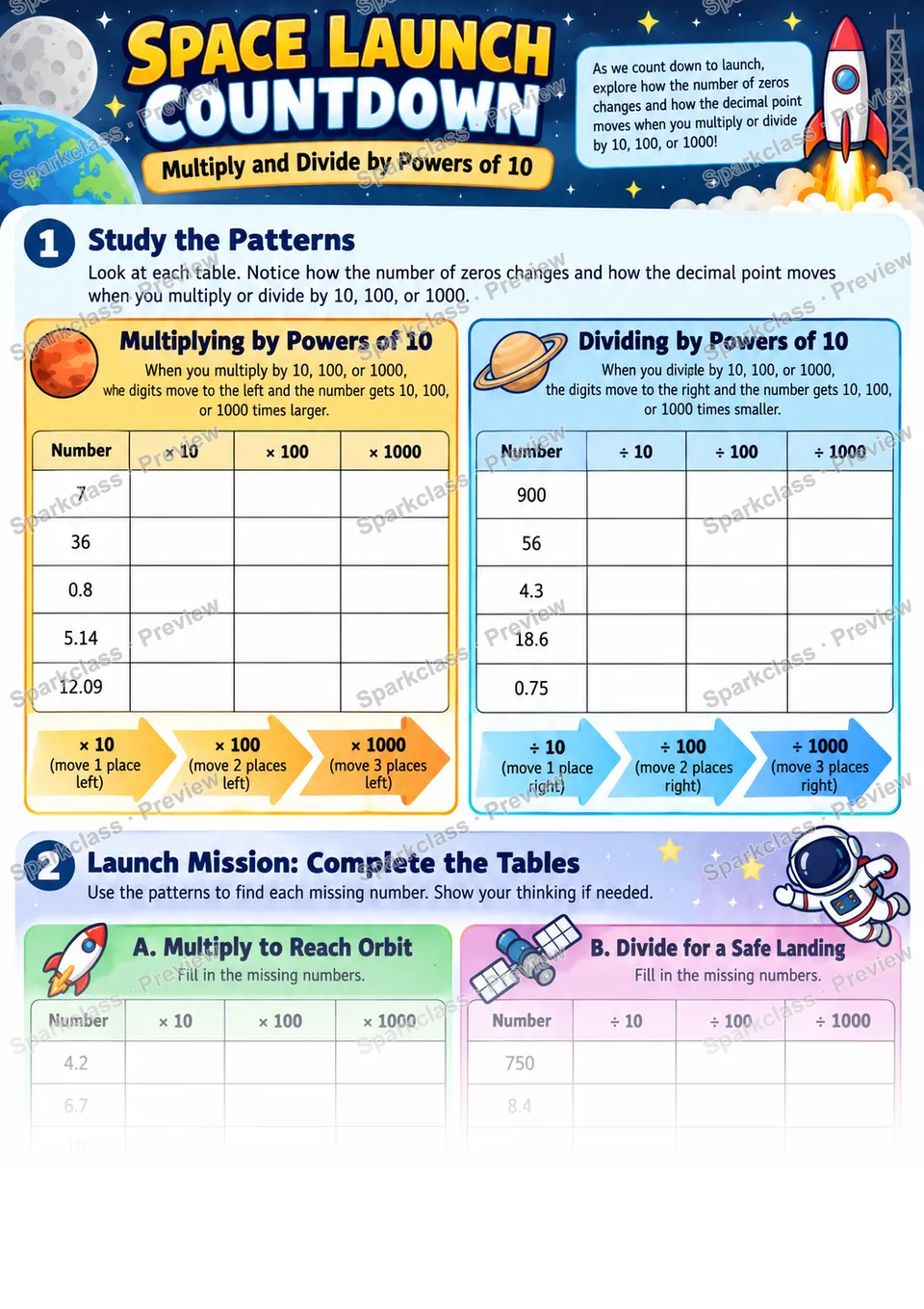 Place Value and Decimal Movement — page 1