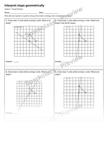 Interpret slope geometrically — Guided Practice — Grade 8 worksheet preview