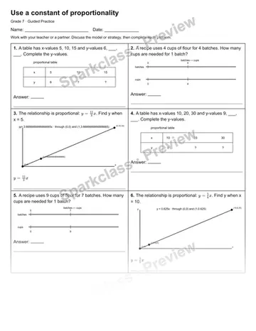 Use a constant of proportionality — Guided Practice — Grade 7 worksheet preview