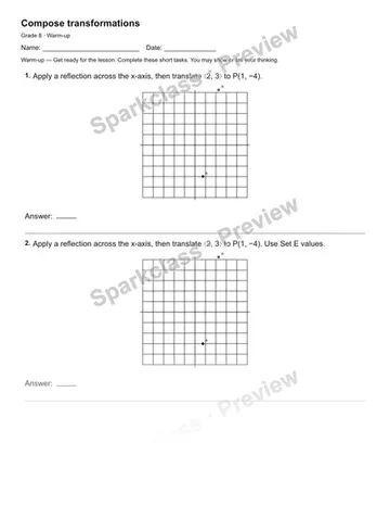 Compose transformations — Warm-up — Grade 8 worksheet preview