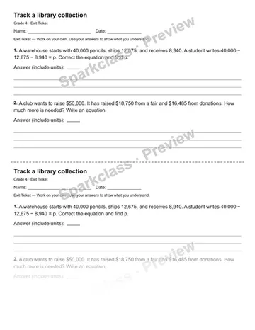 Track a library collection — Exit Ticket — Grade 4 worksheet preview