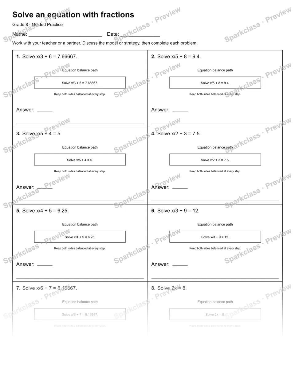 Solve an equation with fractions — Guided Practice — page 1