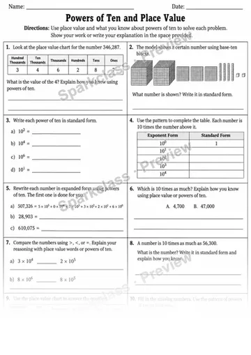 5.NBT.A.1 · 1 Place Value Patterns Variant 01 — Grade 5 worksheet preview