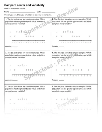 Compare center and variability — Independent Practice — Grade 7 worksheet preview